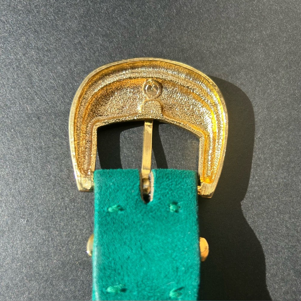 VTG St. John Teal Suede Belt with Gold Accents & Enamel Buckle | size 6 - Picture 6 of 12